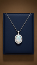 Pendant necklace with opaline halo cubic zirconia