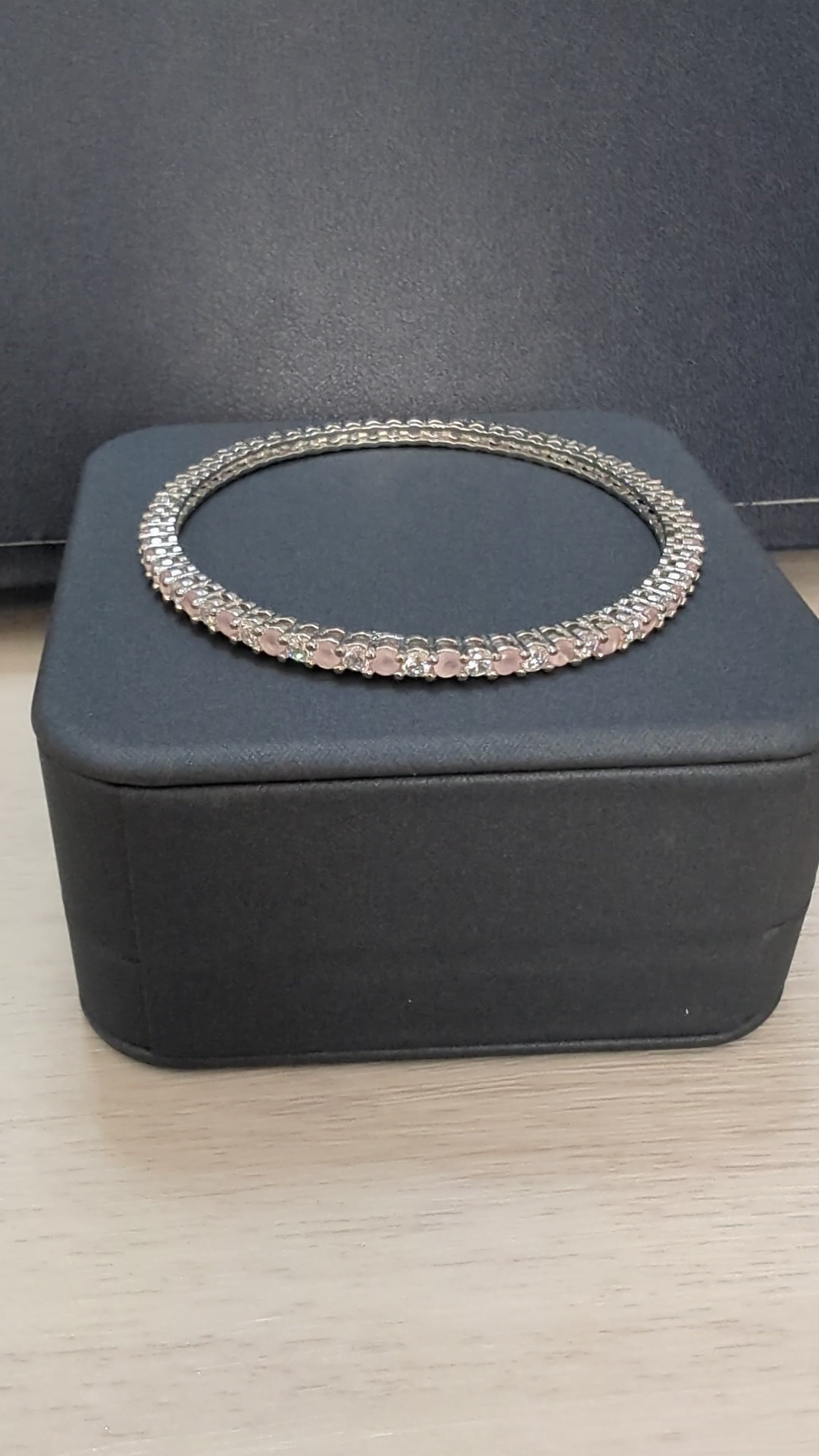 Alexandria Delicate- Pink Topaz Bangle Exceptional Quality CZ Clear Stones. White Gold plating. Opulent Design