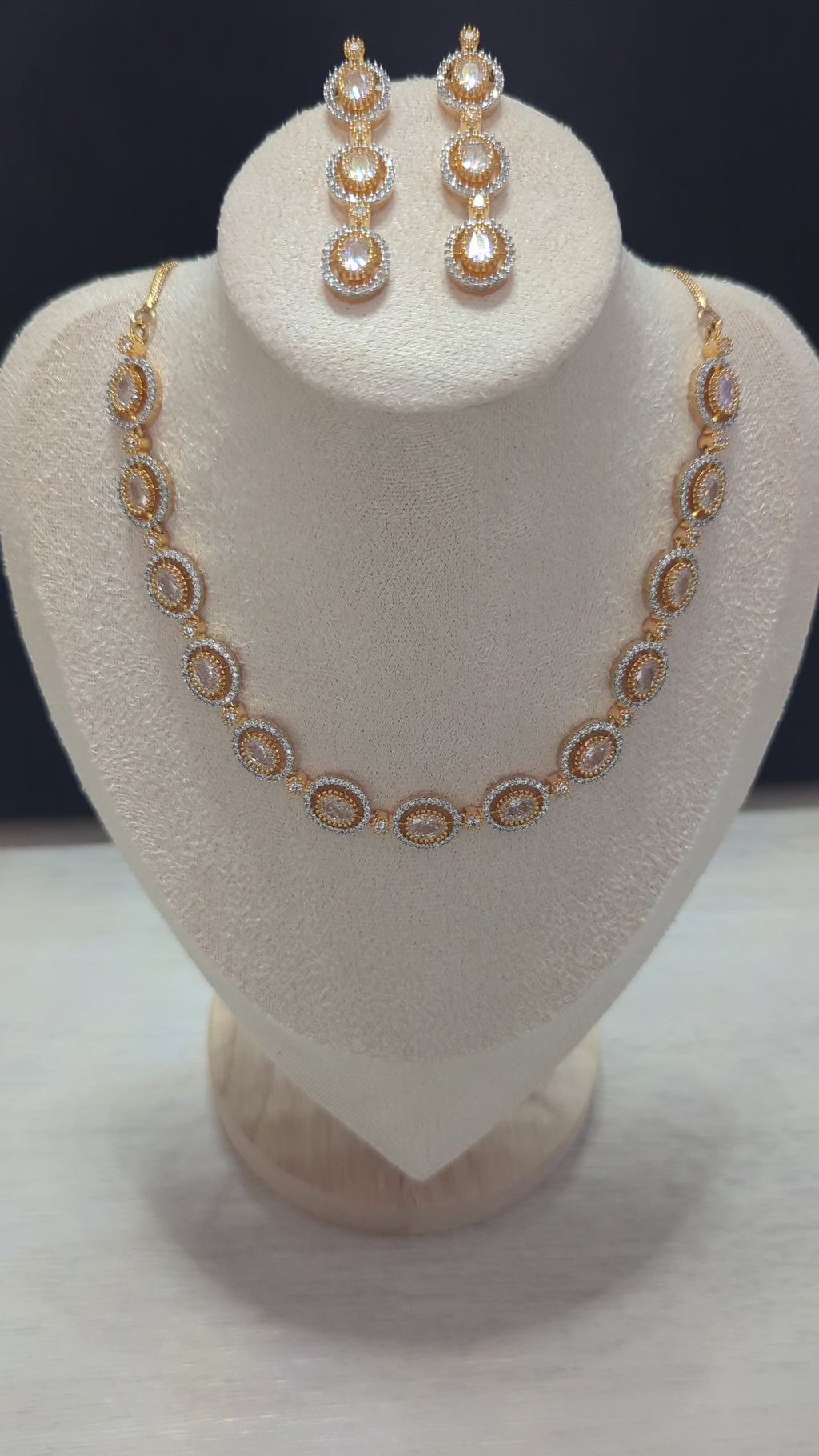 Eleanor 22ct Gold Plated Exceptional Quality CZ Stone Necklace and Earrings Set – Opulent Jewelry