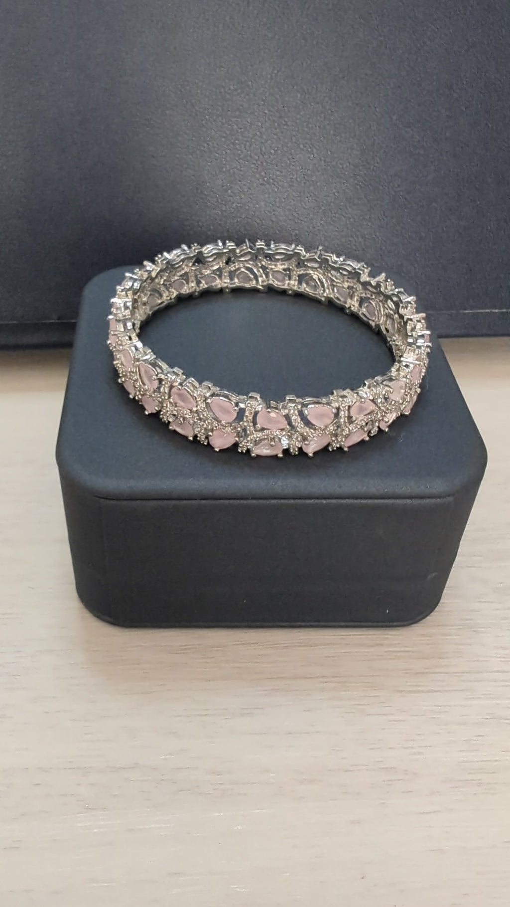 Alexandria Vibrant- Pink Topaz Bangle Exceptional Quality CZ Clear Stones. White Gold plating. Opulent Design