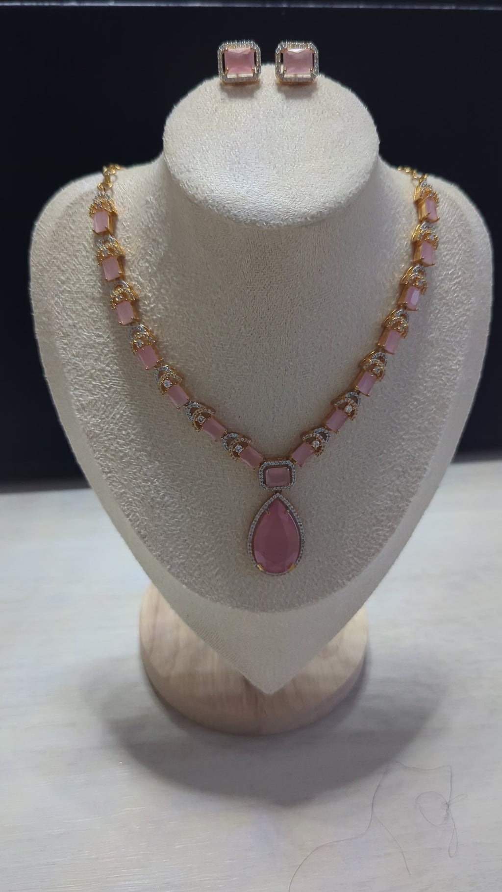 Clarissa 22ct Gold Plated Exceptional Quality Pink CZ Flower Necklace Earrings Set – Opulent Design
