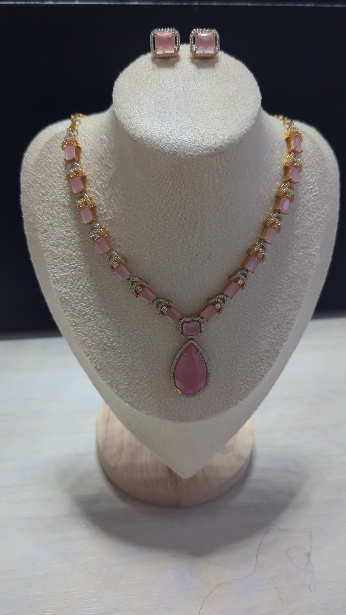 Clarissa 22ct Gold Plated Exceptional Quality Pink CZ Flower Necklace Earrings Set – Opulent Design