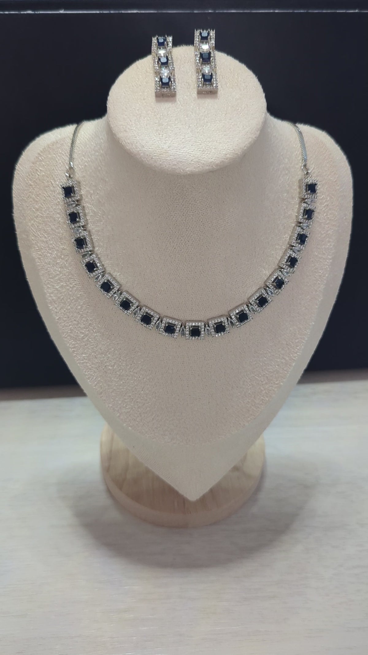 Isabella Sapphire Necklace Earring Set – Exceptional Quality CZ Stones, White Gold Plating, Opulent Design