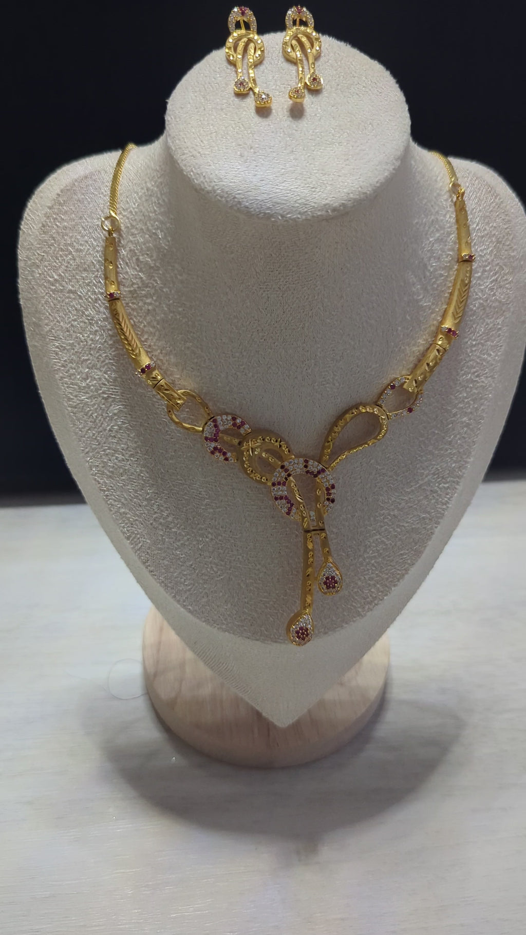 Aurora 22ct Gold Plated Necklace Earrings Set – Exceptional Quality Pink and Clear CZ Stones Opulent Design