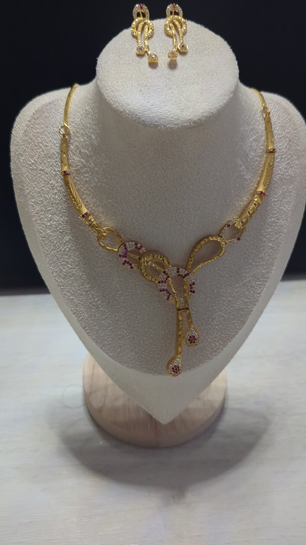 Aurora 22ct Gold Plated Necklace Earrings Set – Exceptional Quality Pink and Clear CZ Stones Opulent Design