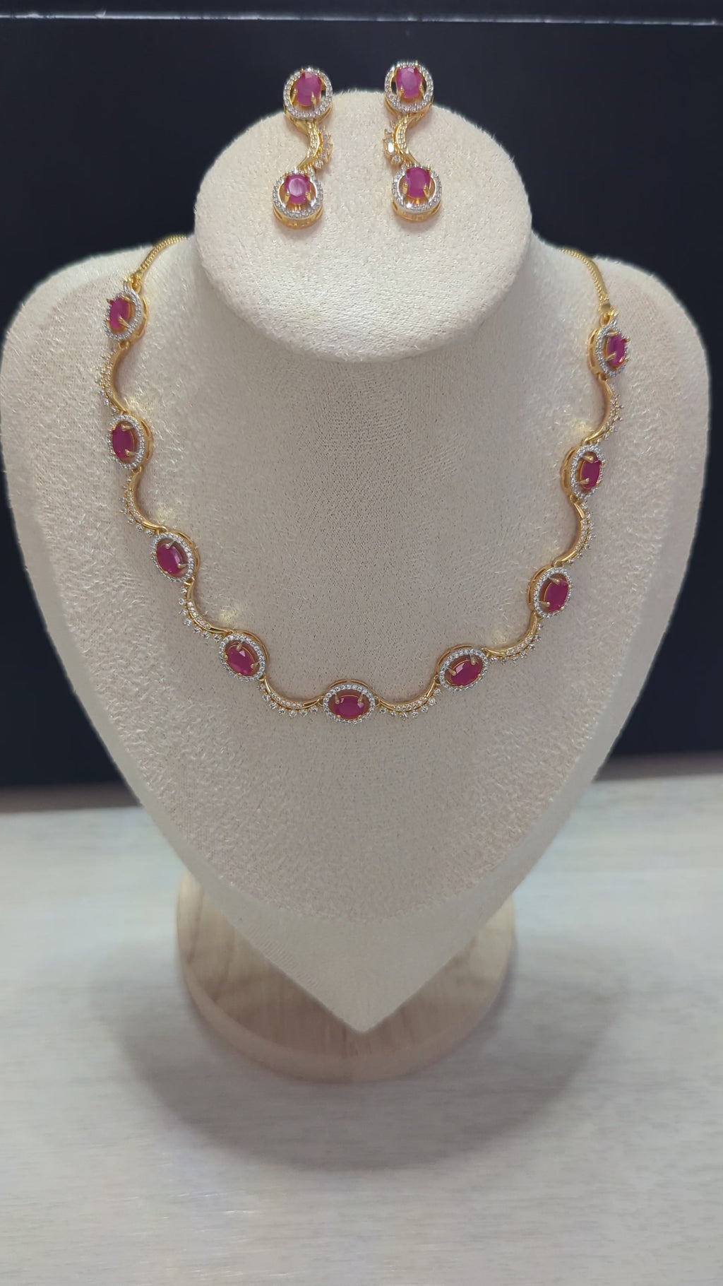 Eloise Pink Topaz CZ Flower Necklace Earrings Set – Exceptional Quality 22ct Gold Plated Jewelry