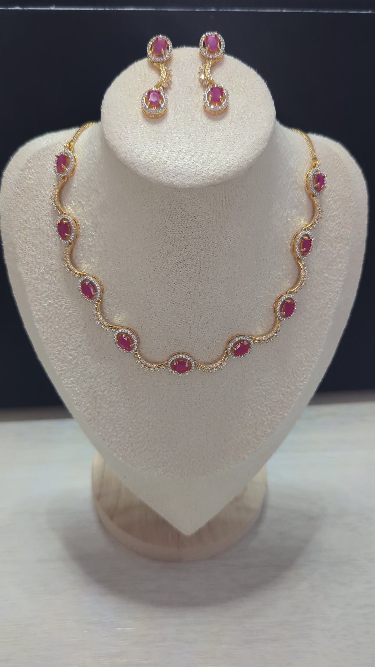 Eloise Pink Topaz CZ Flower Necklace Earrings Set – Exceptional Quality 22ct Gold Plated Jewelry