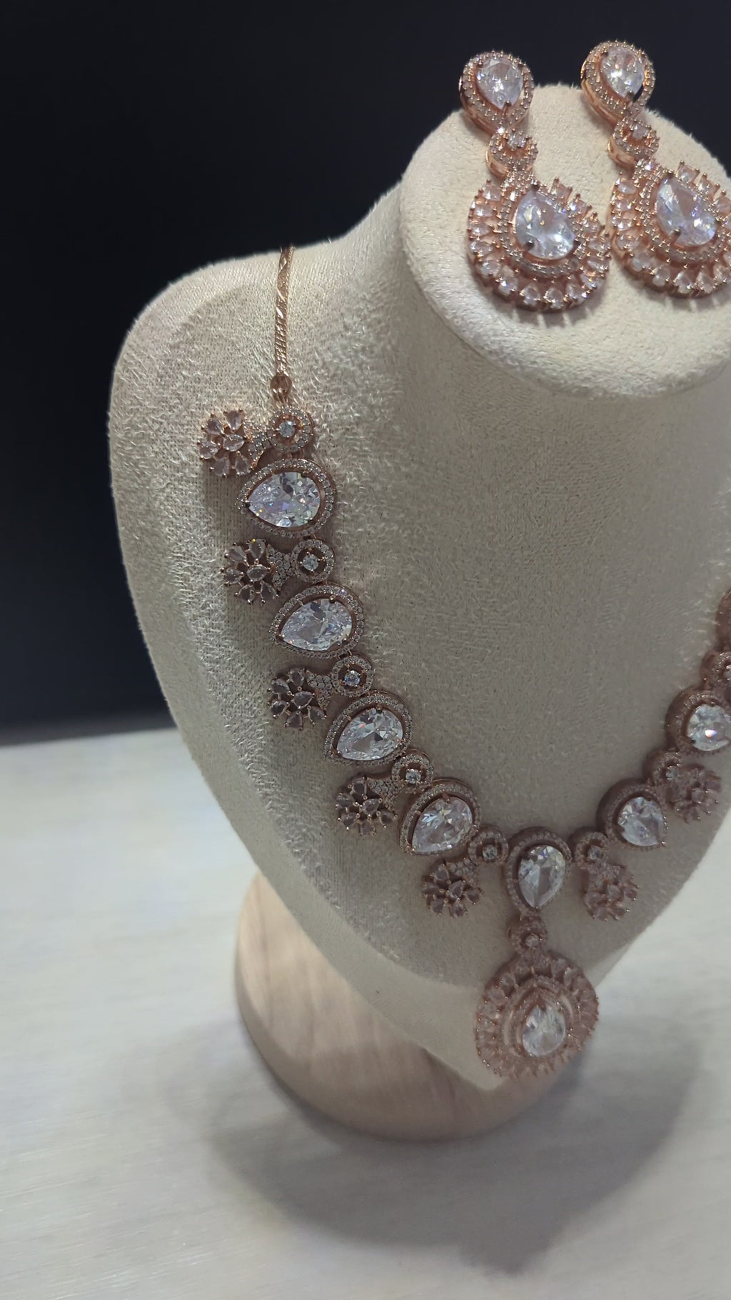 Eugenie - Rose Gold Necklace & Earring Set Exceptional Quality CZ Clear Stones. Rose Gold plating. Opulent Design