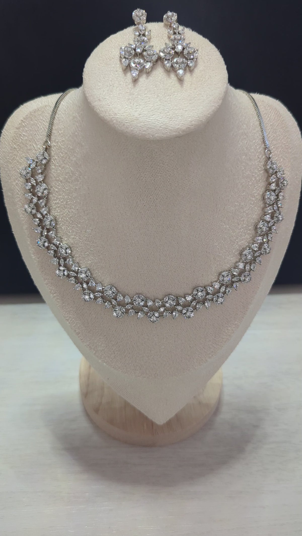 Elara Flower Design Necklace Earrings Set – Exceptional Quality  White Gold Plating, Clear CZ Stones
