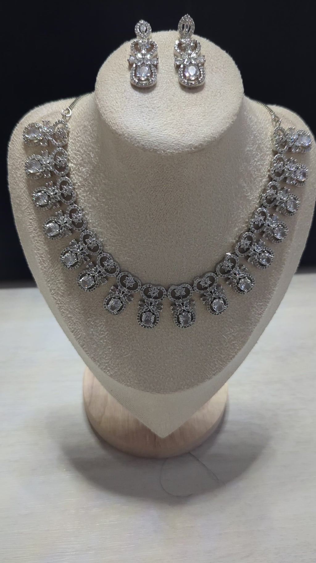 Dulcinea Necklace and Earring Set – Exceptional Quality CZ Clear Stones, White Gold Plating, Bow Design