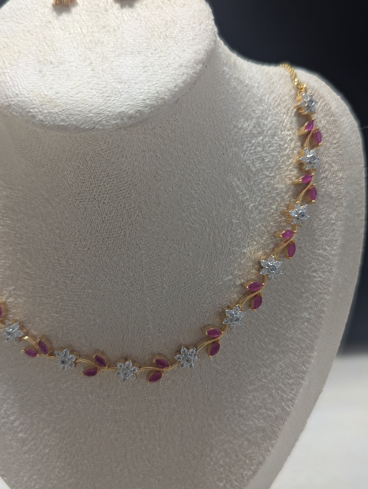 Juliette Necklace Earring Set – Exceptional Quality 22ct Gold Plated Flower Design with Pink and Clear Stones