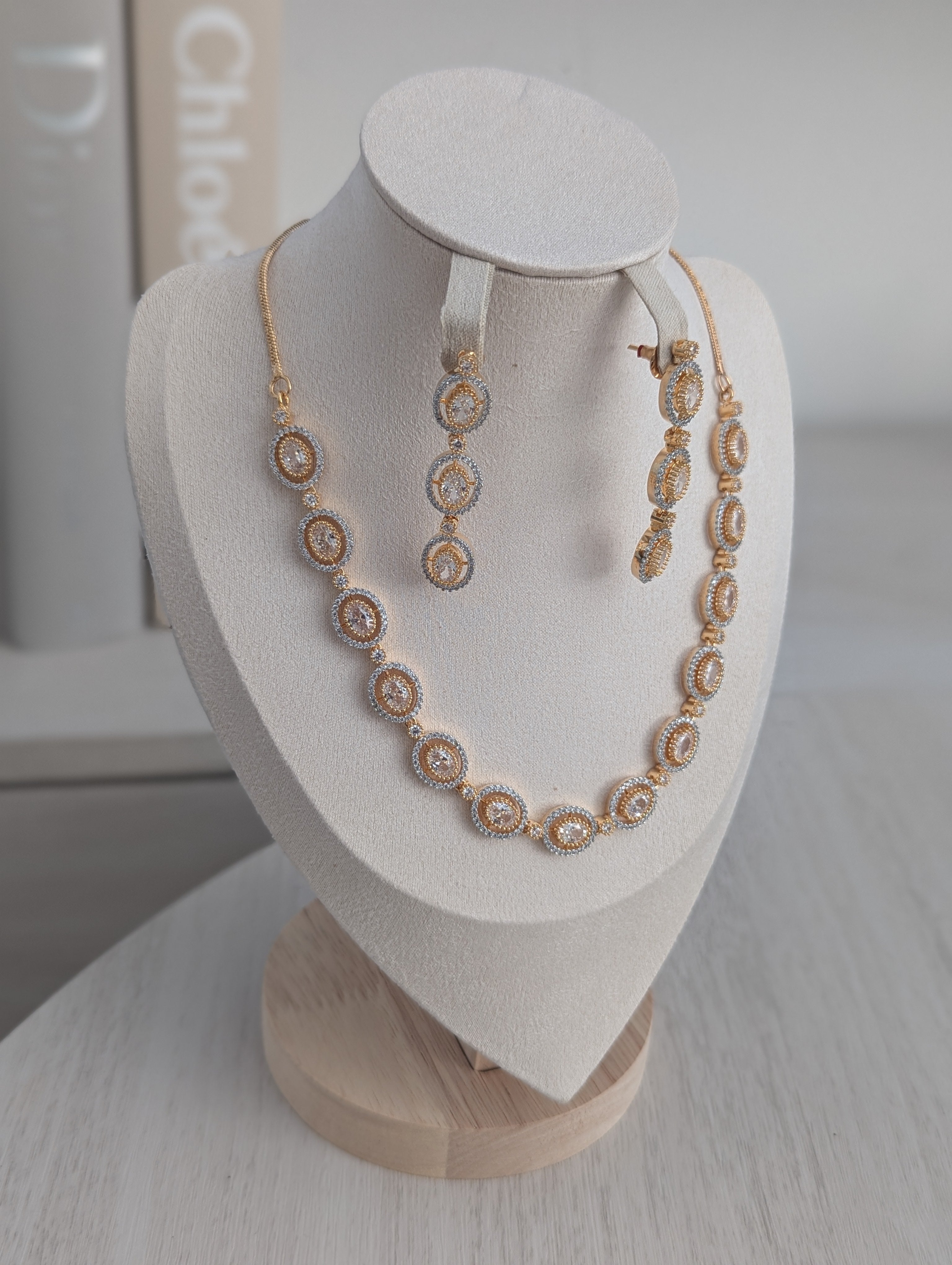 Eleanor 22ct Gold Plated Exceptional Quality CZ Stone Necklace and Earrings Set – Opulent Jewelry