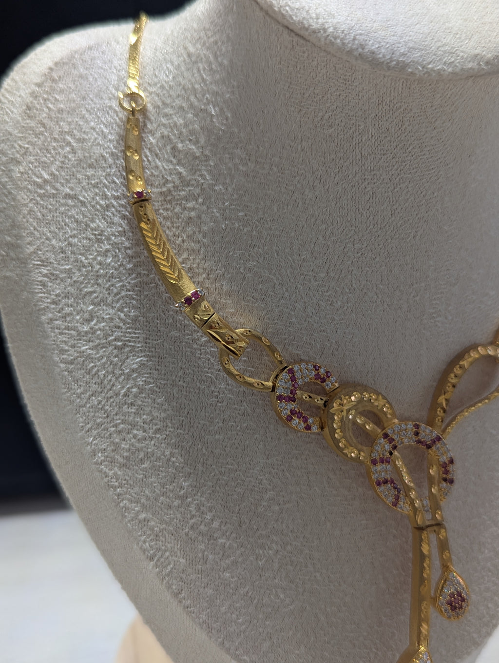 Aurora 22ct Gold Plated Necklace Earrings Set – Exceptional Quality Pink and Clear CZ Stones Opulent Design
