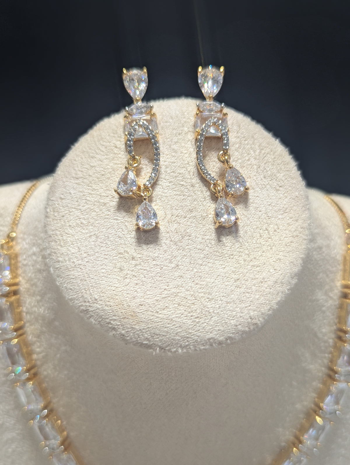 Seraphina - Necklace & Earring Set Exceptional Quality CZ Clear Stones. 22ct Gold plating. Opulent Design