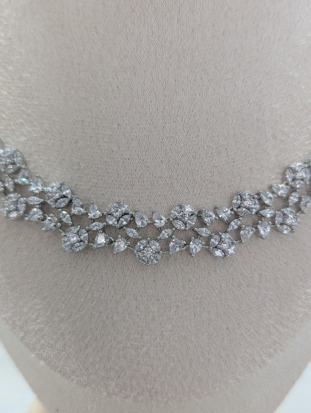 Elara Flower Design Necklace Earrings Set – Exceptional Quality  White Gold Plating, Clear CZ Stones