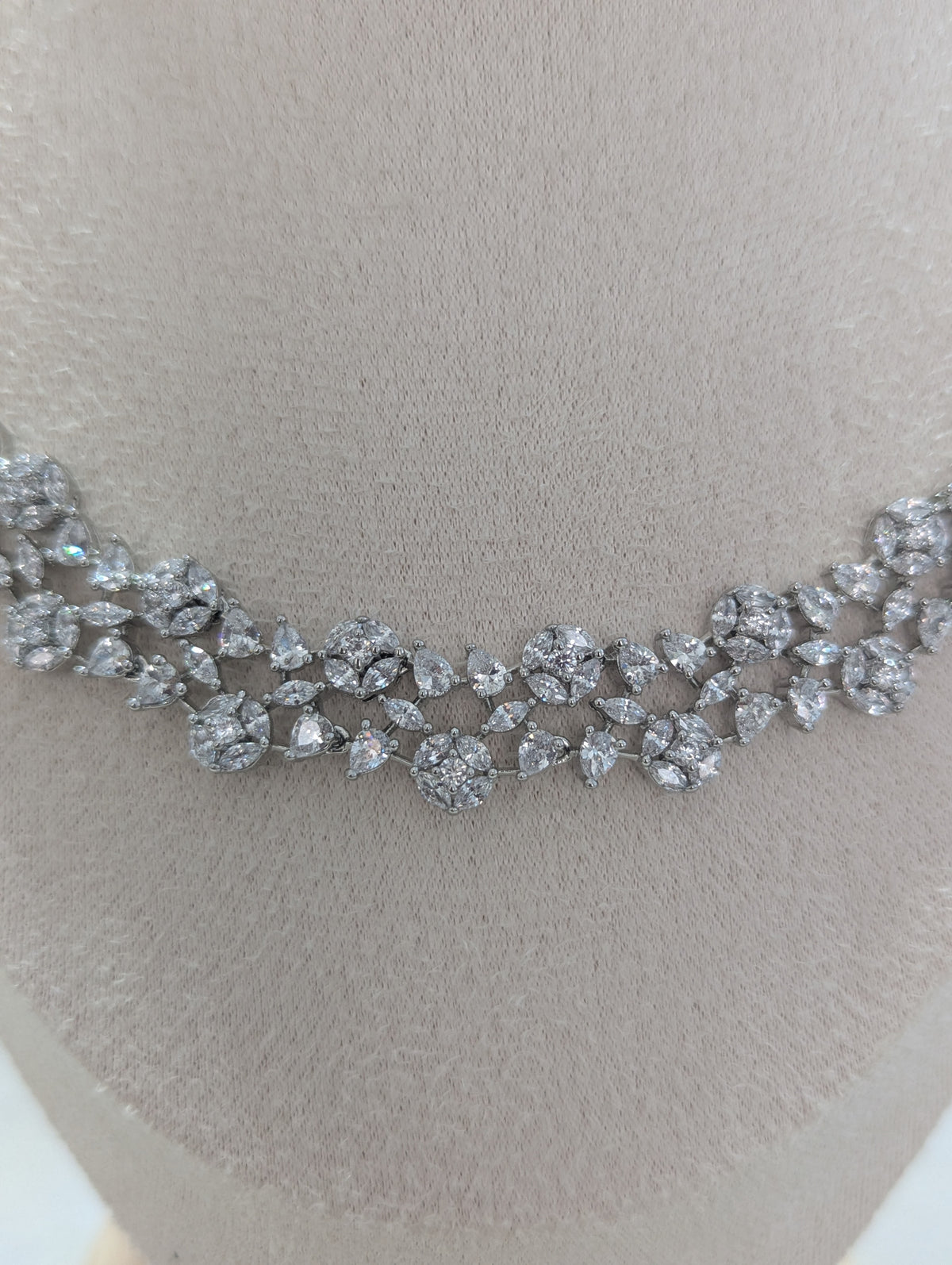 Elara Flower Design Necklace Earrings Set – Exceptional Quality  White Gold Plating, Clear CZ Stones