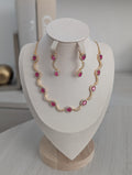 Juliette Necklace Earring Set – Exceptional Quality 22ct Gold Plated Flower Design with Pink and Clear Stones