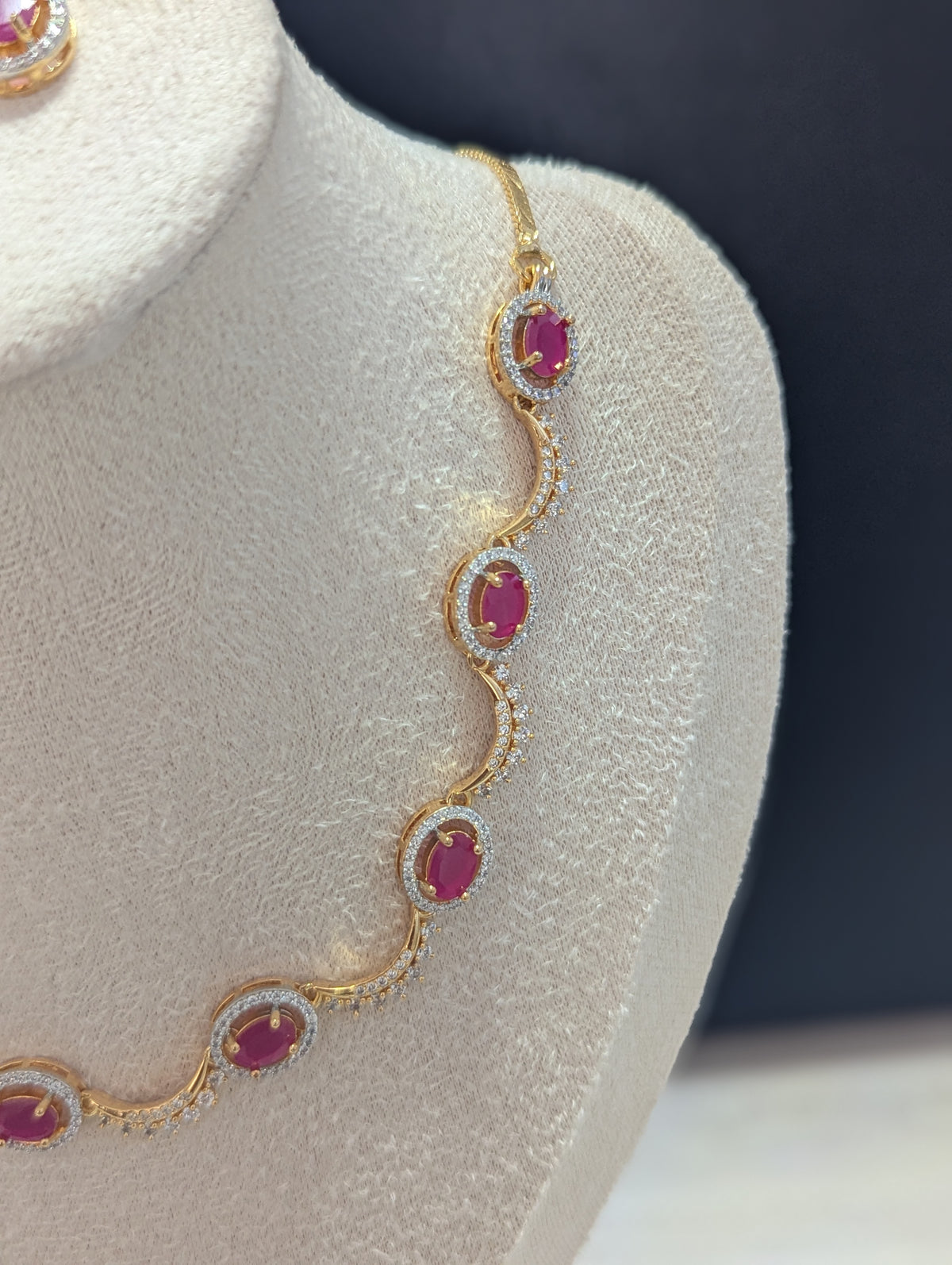 Eloise Pink Topaz CZ Flower Necklace Earrings Set – Exceptional Quality 22ct Gold Plated Jewelry
