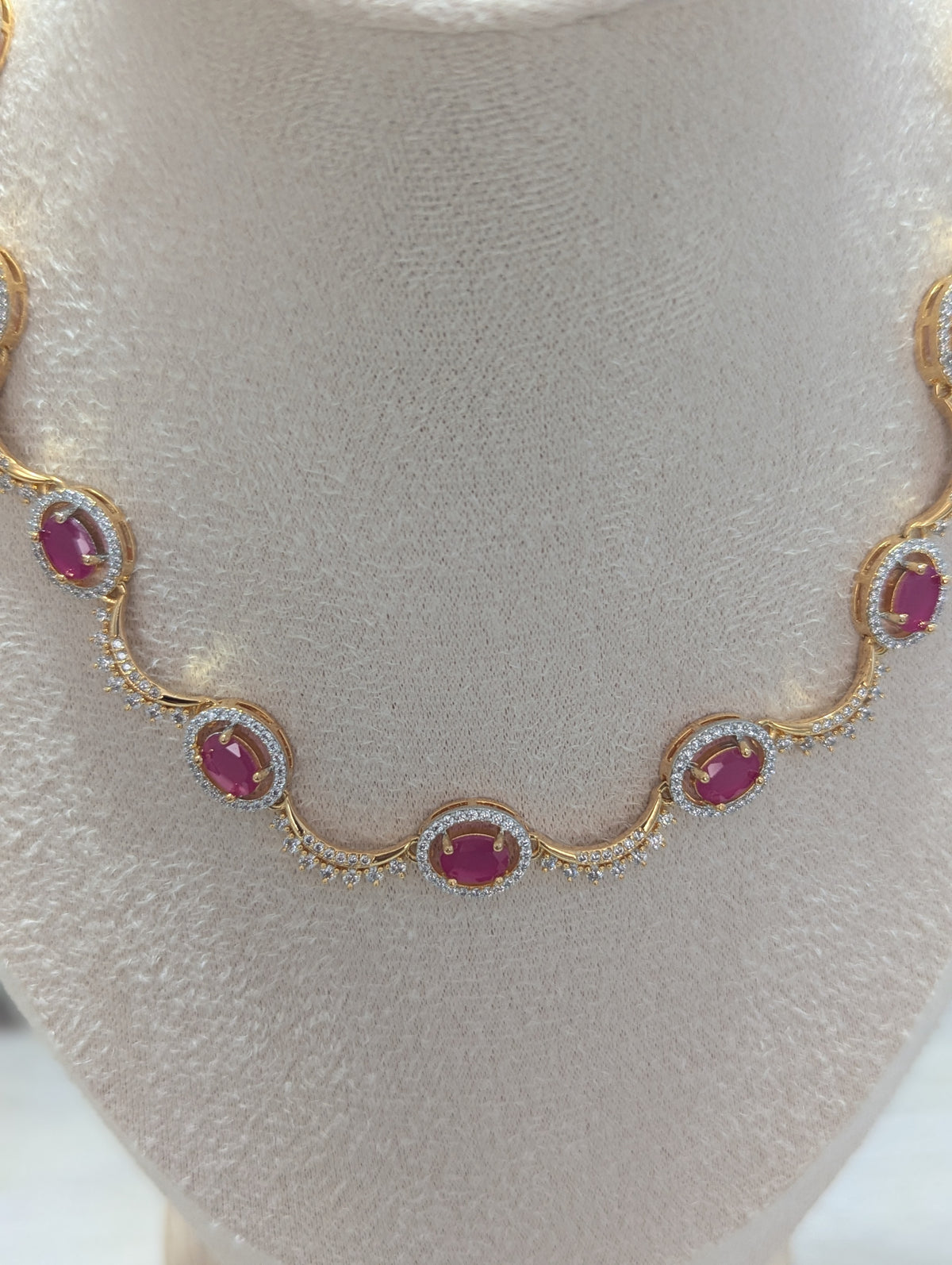 Eloise Pink Topaz CZ Flower Necklace Earrings Set – Exceptional Quality 22ct Gold Plated Jewelry