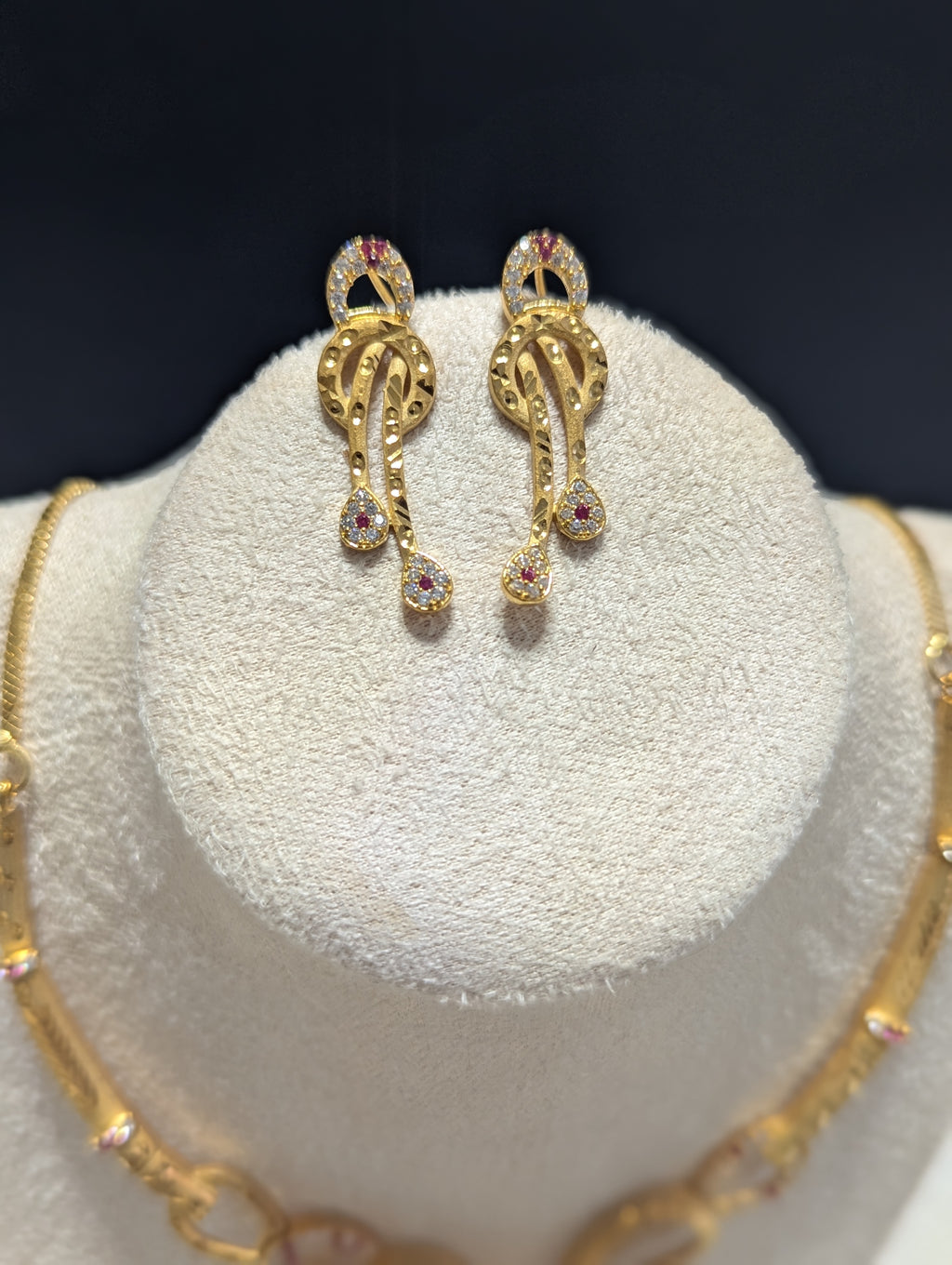 Aurora 22ct Gold Plated Necklace Earrings Set – Exceptional Quality Pink and Clear CZ Stones Opulent Design