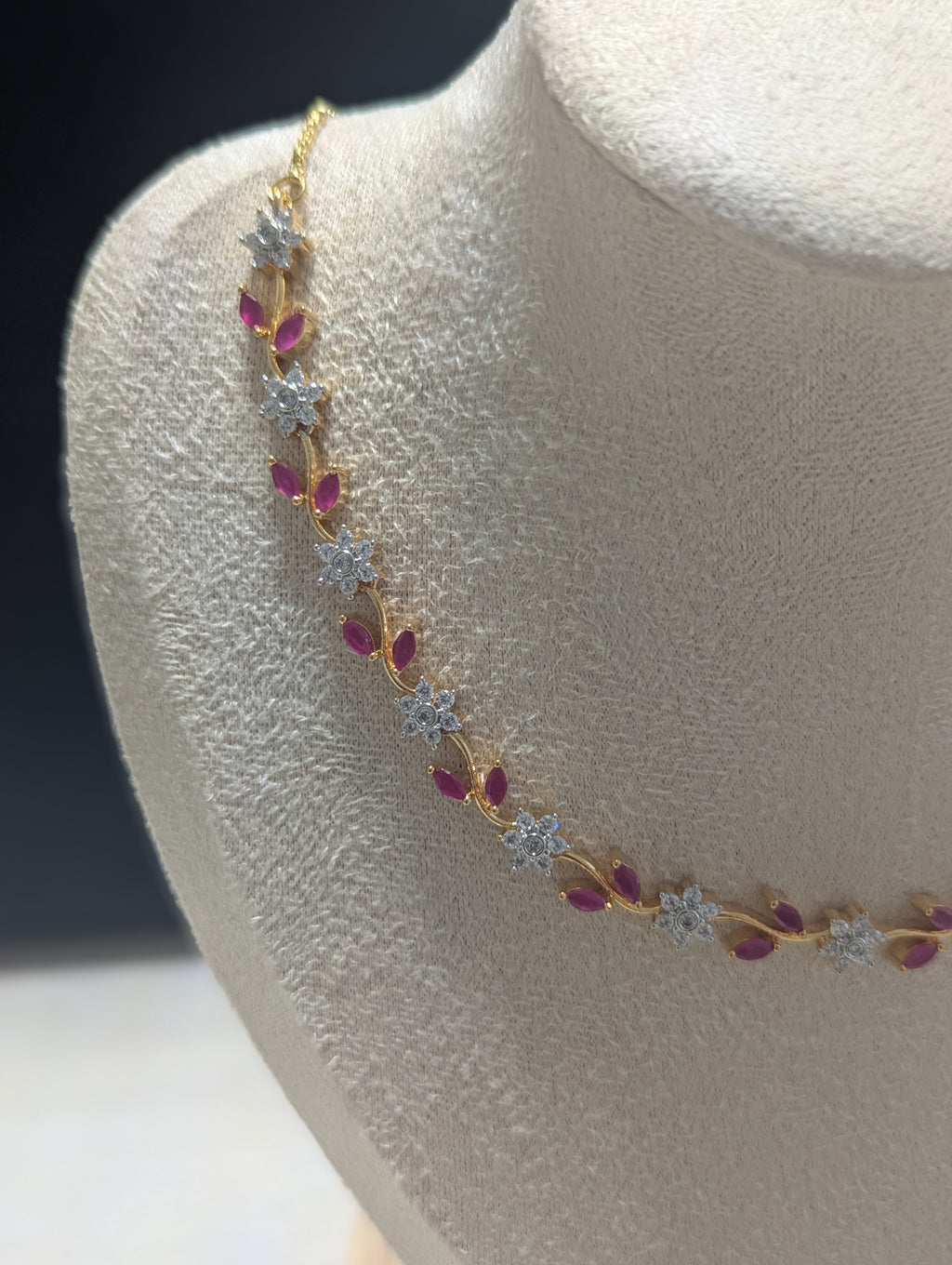 Juliette Necklace Earring Set – Exceptional Quality 22ct Gold Plated Flower Design with Pink and Clear Stones