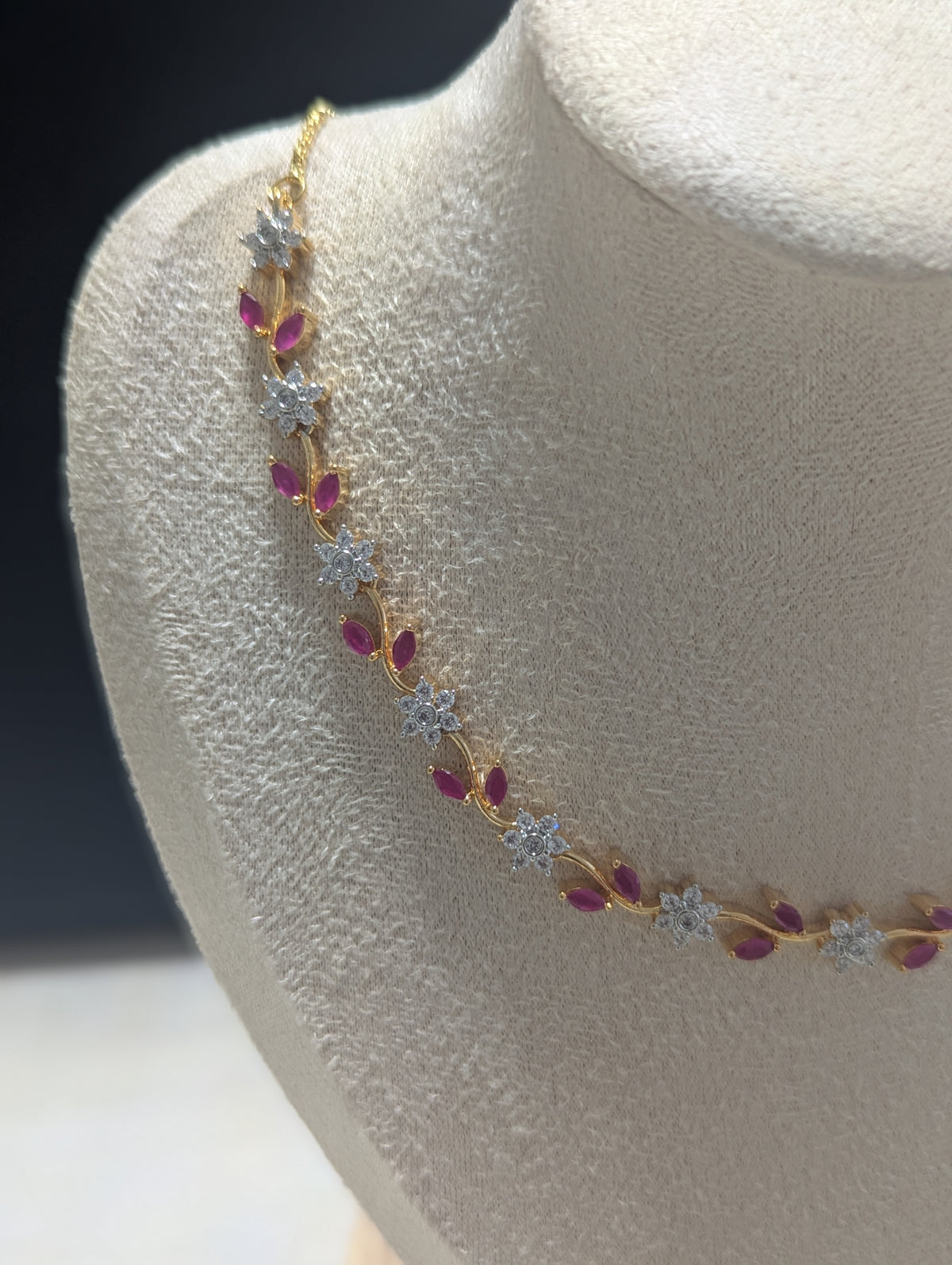 Juliette Necklace Earring Set – Exceptional Quality 22ct Gold Plated Flower Design with Pink and Clear Stones