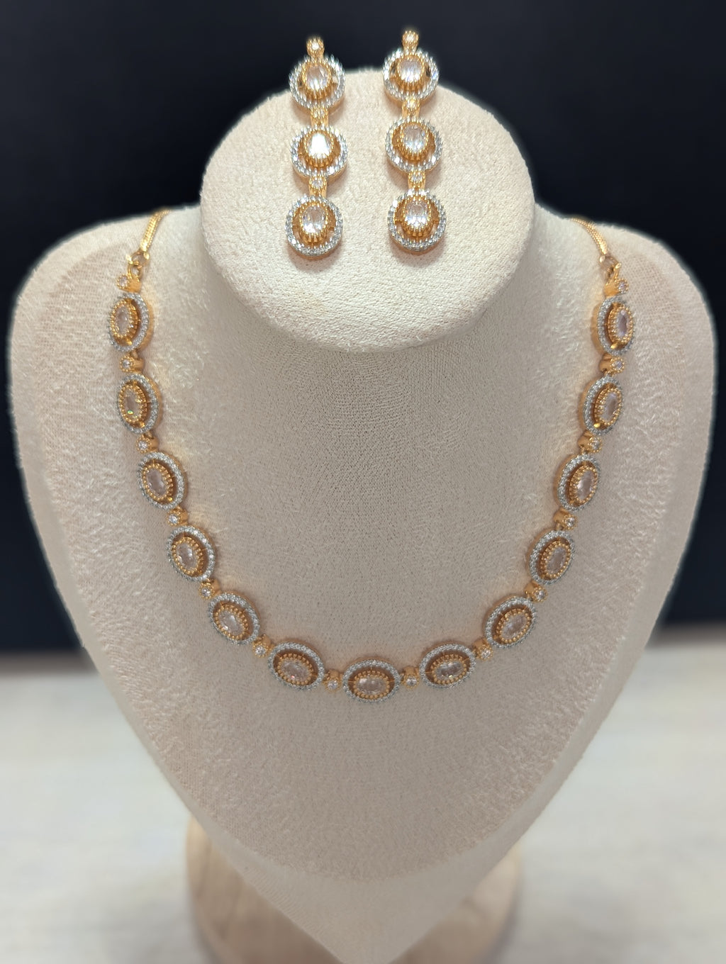 Eleanor 22ct Gold Plated Exceptional Quality CZ Stone Necklace and Earrings Set – Opulent Jewelry