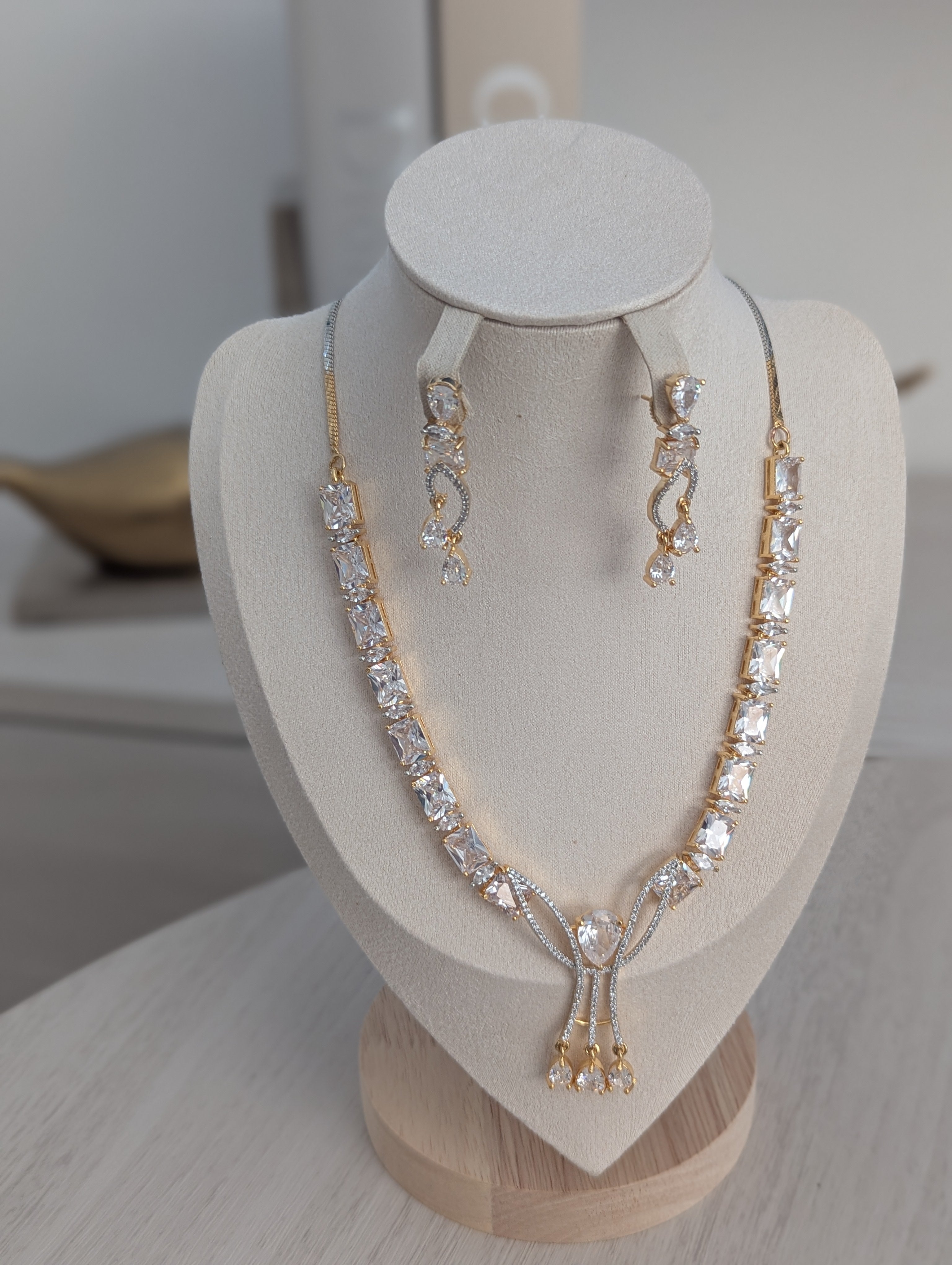 Seraphina - Necklace & Earring Set Exceptional Quality CZ Clear Stones. 22ct Gold plating. Opulent Design
