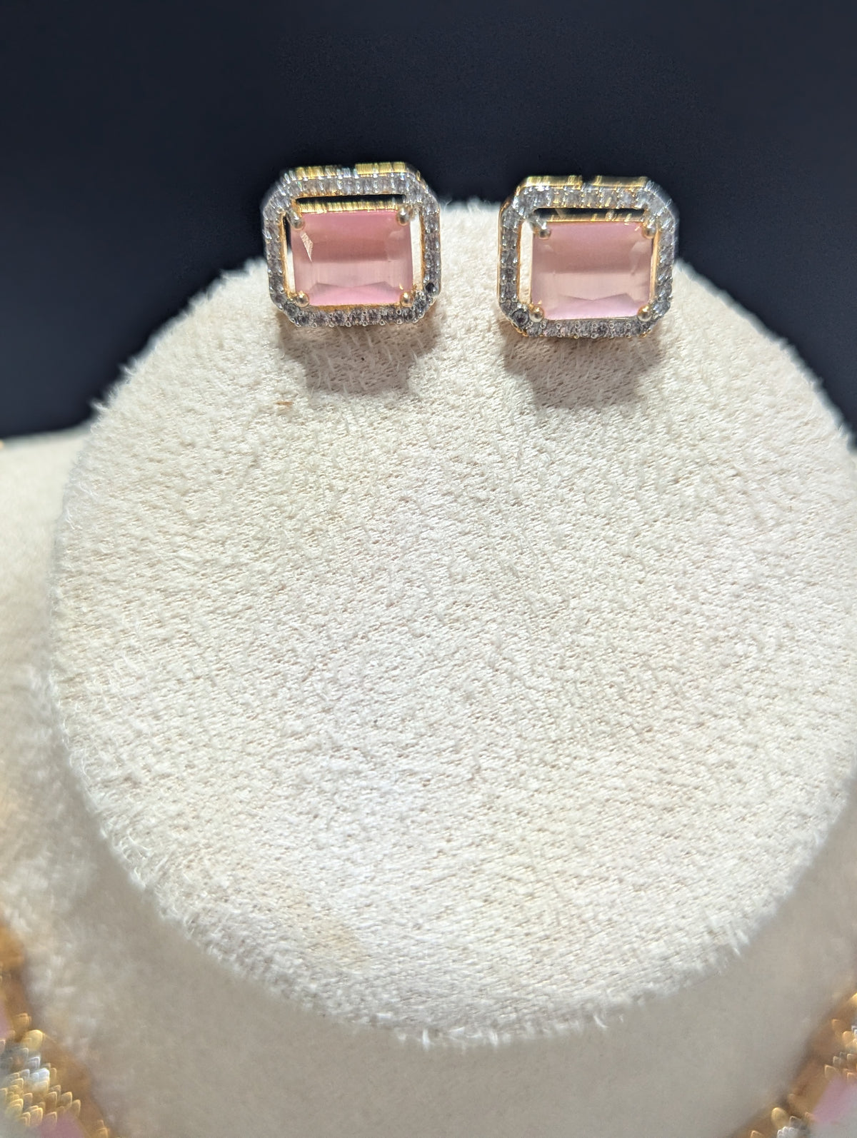 Clarissa 22ct Gold Plated Exceptional Quality Pink CZ Flower Necklace Earrings Set – Opulent Design