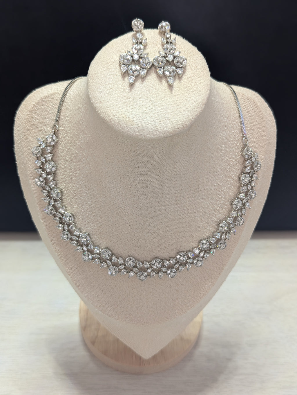 Elara Flower Design Necklace Earrings Set – Exceptional Quality  White Gold Plating, Clear CZ Stones