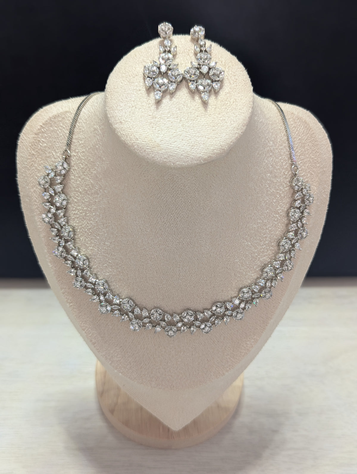 Elara Flower Design Necklace Earrings Set – Exceptional Quality  White Gold Plating, Clear CZ Stones