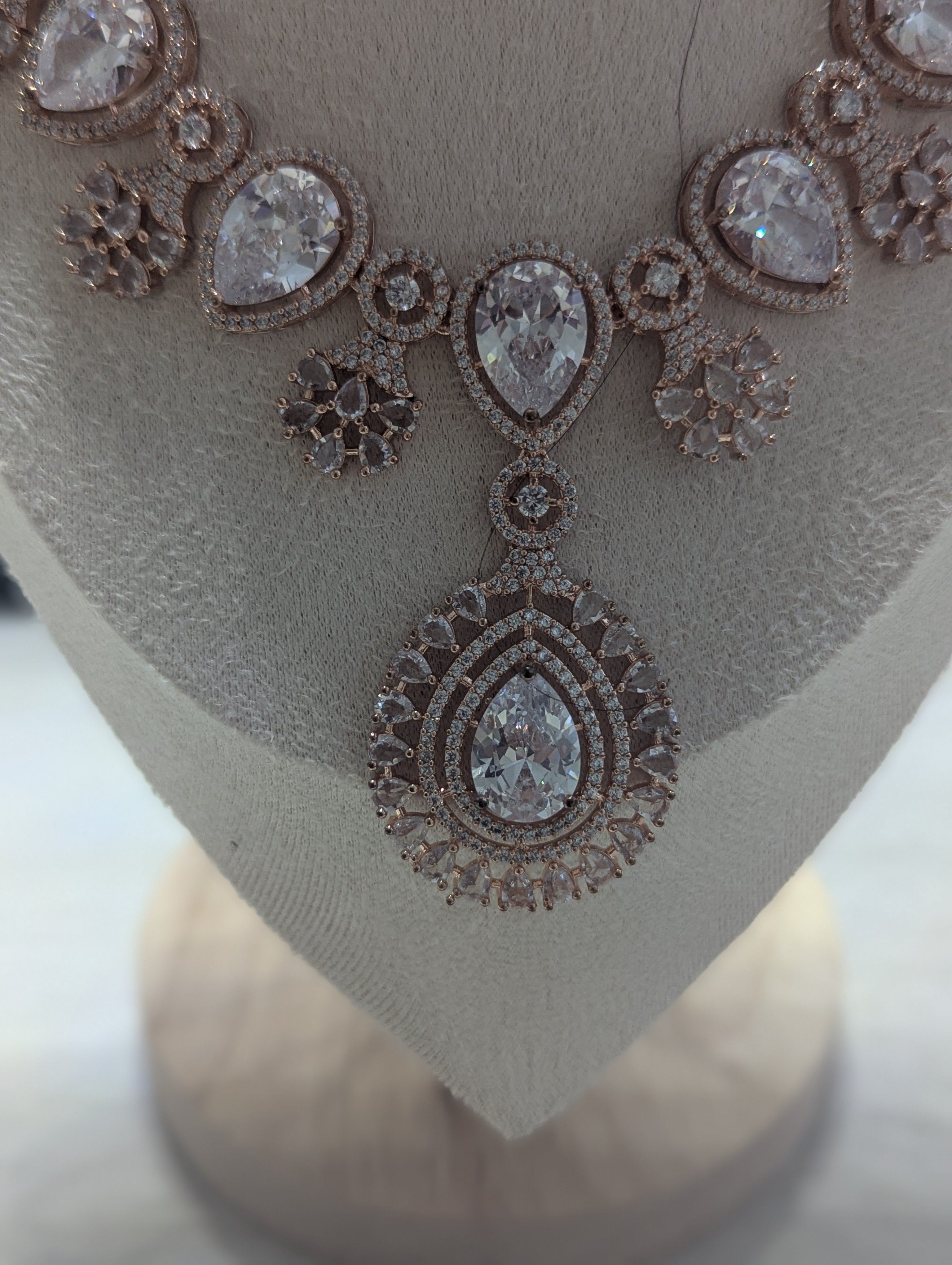 Eugenie - Rose Gold Necklace & Earring Set Exceptional Quality CZ Clear Stones. Rose Gold plating. Opulent Design