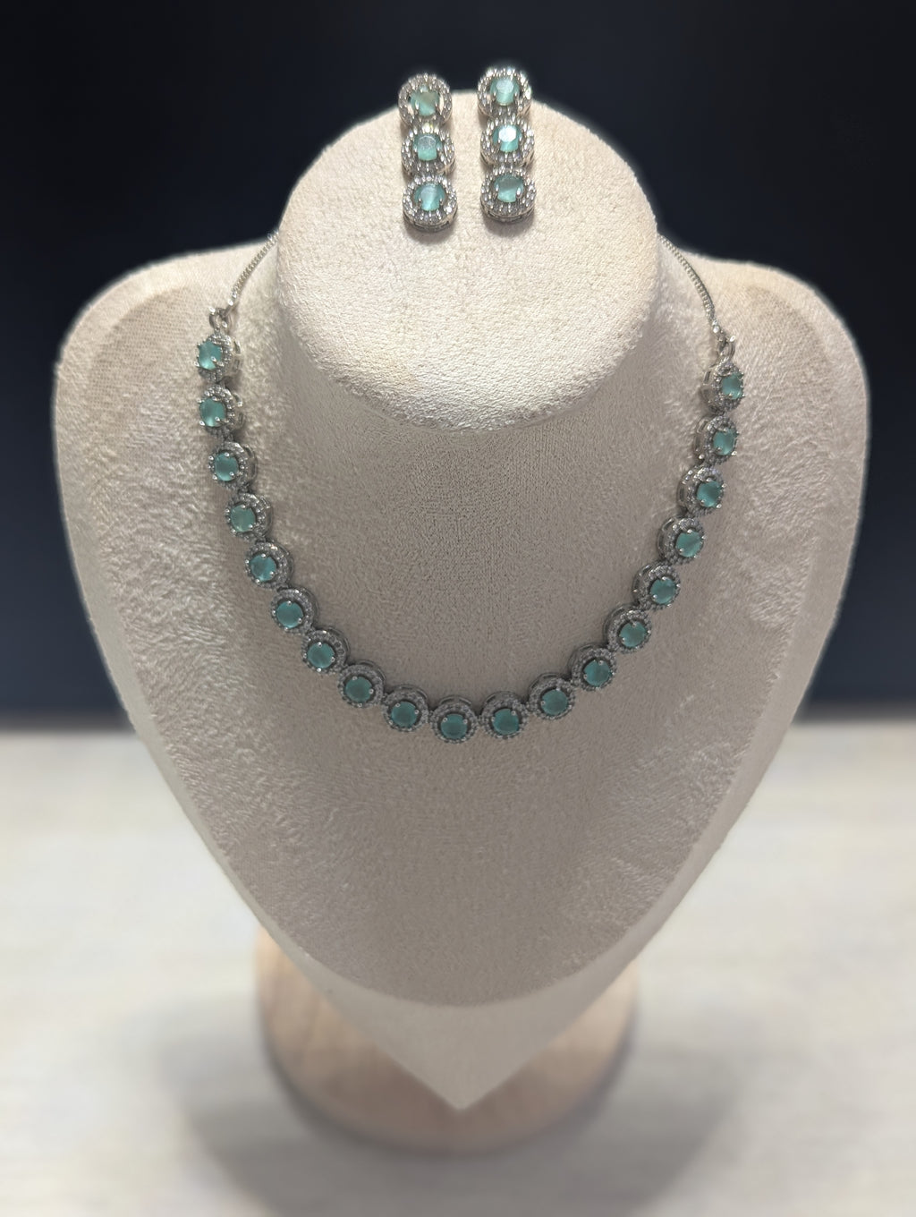 Isabella Mint Green CZ Necklace Earrings Set – Exceptional Quality Opulent Design, Clear Stones