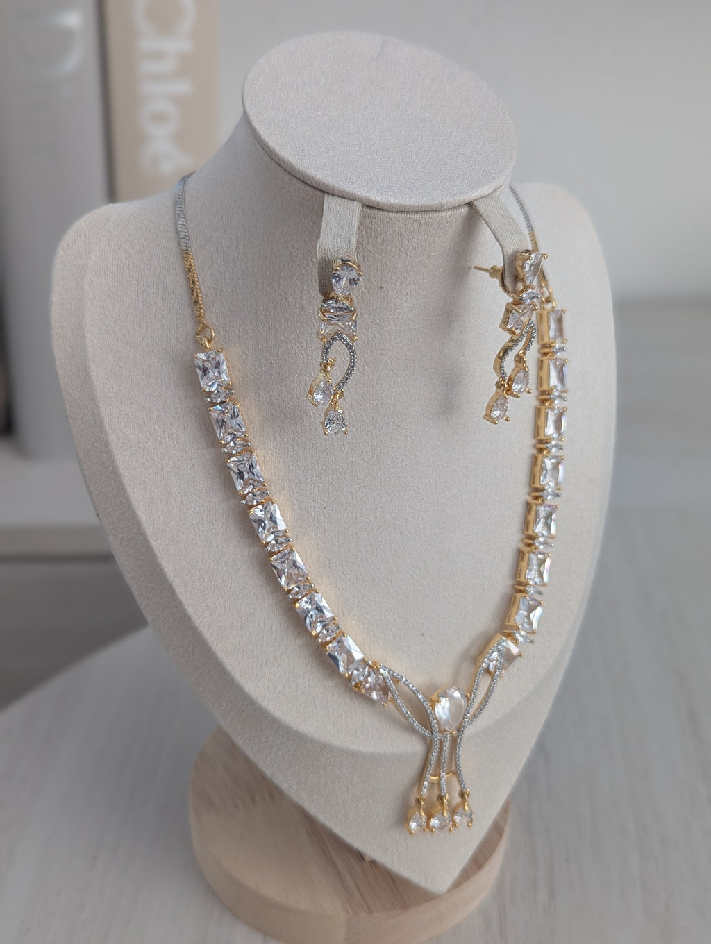 Seraphina - Necklace & Earring Set Exceptional Quality CZ Clear Stones. 22ct Gold plating. Opulent Design