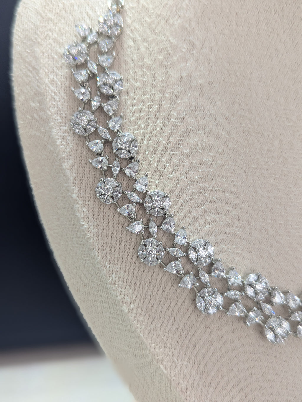 Elara Flower Design Necklace Earrings Set – Exceptional Quality  White Gold Plating, Clear CZ Stones