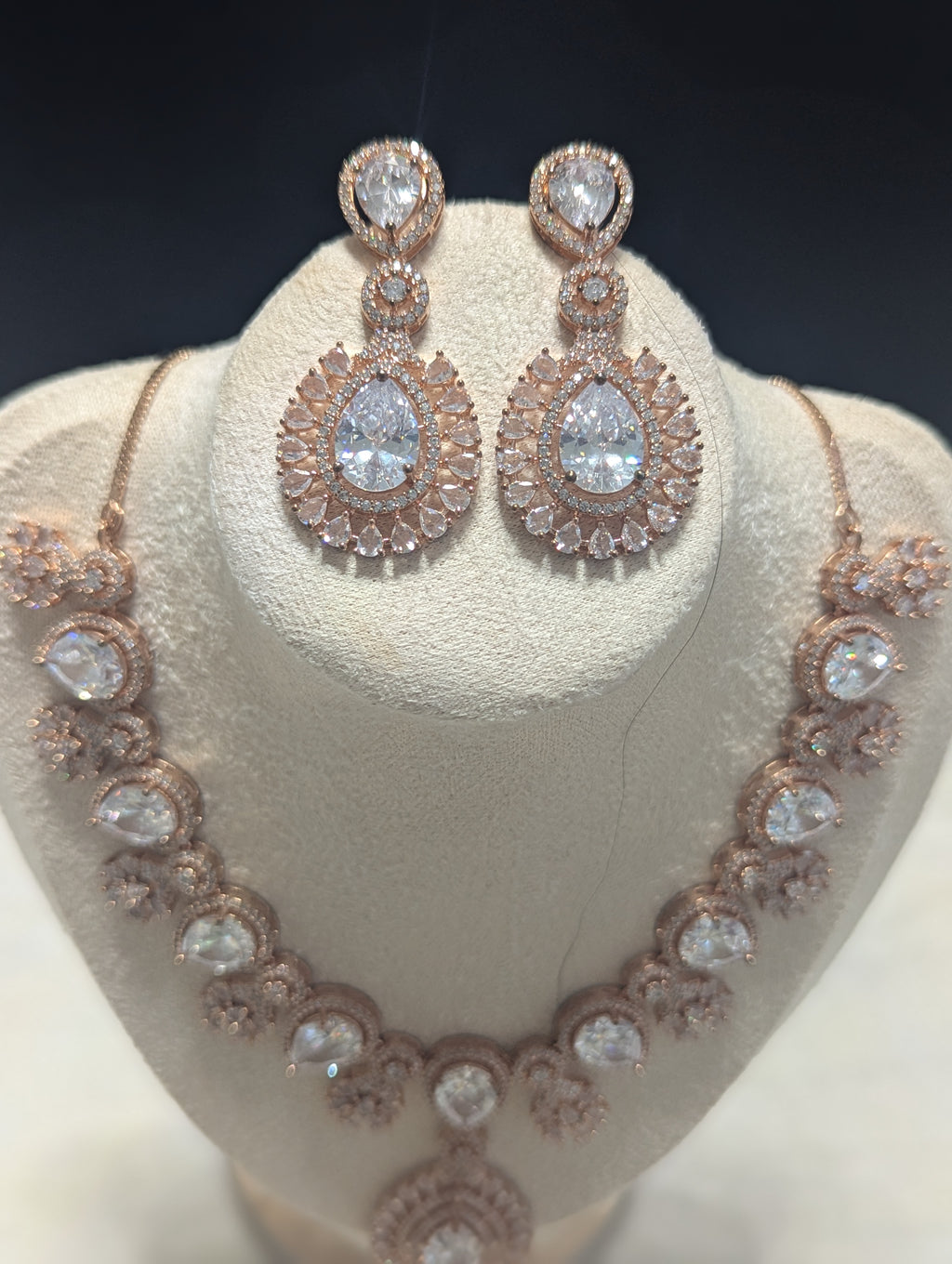 Eugenie - Rose Gold Necklace & Earring Set Exceptional Quality CZ Clear Stones. Rose Gold plating. Opulent Design