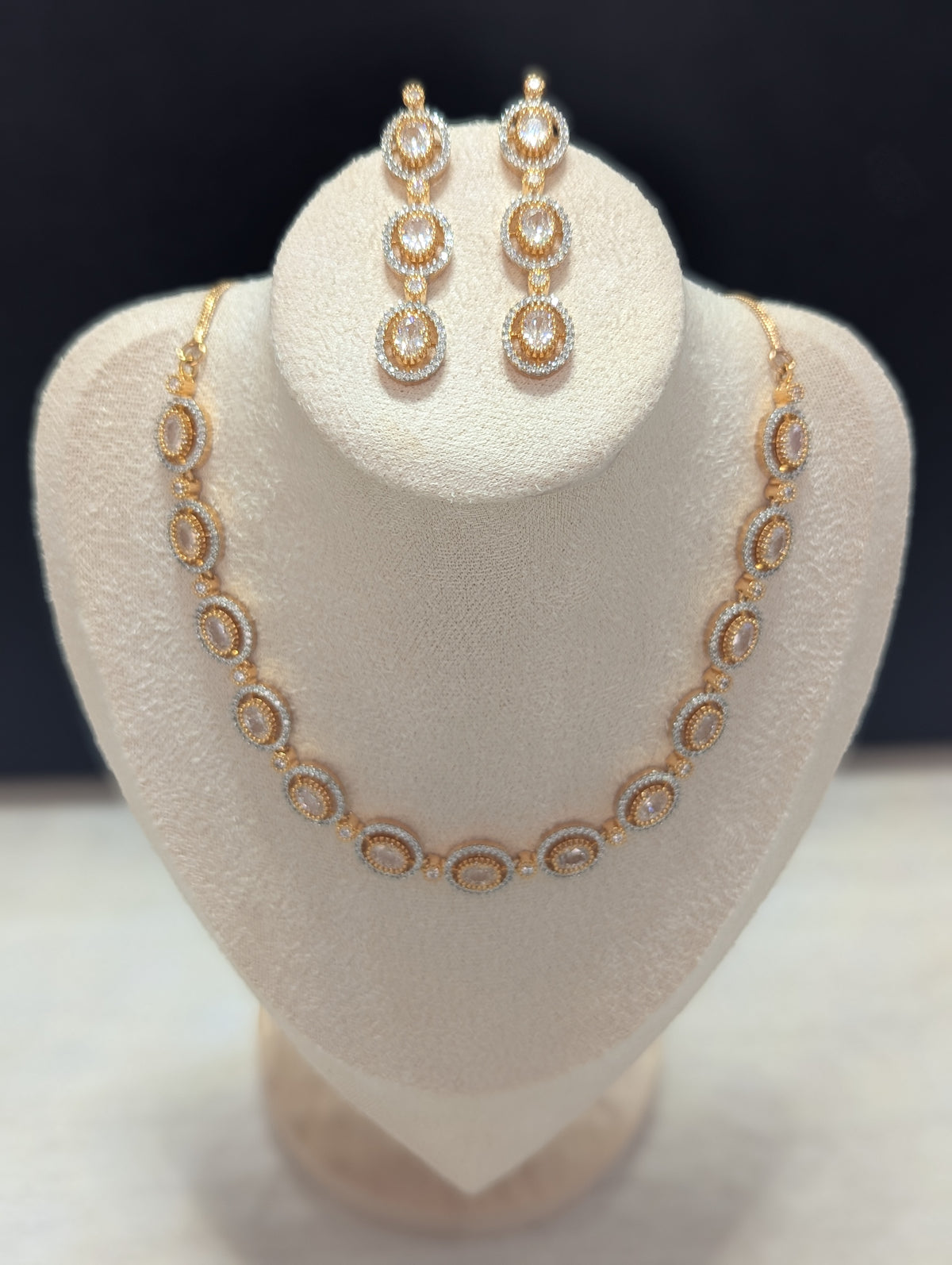Eleanor 22ct Gold Plated Exceptional Quality CZ Stone Necklace and Earrings Set – Opulent Jewelry