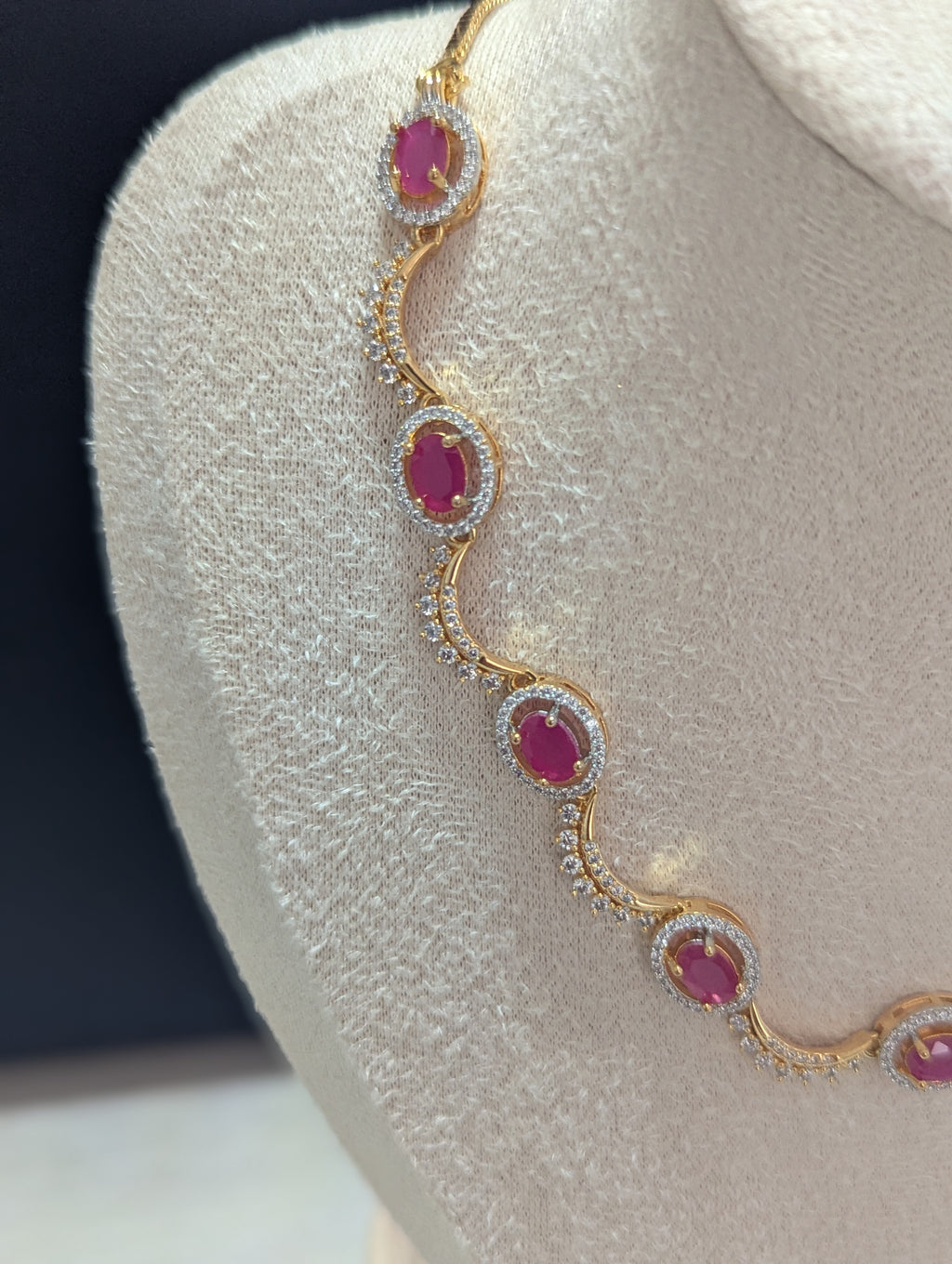 Eloise Pink Topaz CZ Flower Necklace Earrings Set – Exceptional Quality 22ct Gold Plated Jewelry