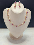 Eloise Pink Topaz CZ Flower Necklace Earrings Set – Exceptional Quality 22ct Gold Plated Jewelry