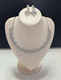 Elara Flower Design Necklace Earrings Set – Exceptional Quality  White Gold Plating, Clear CZ Stones