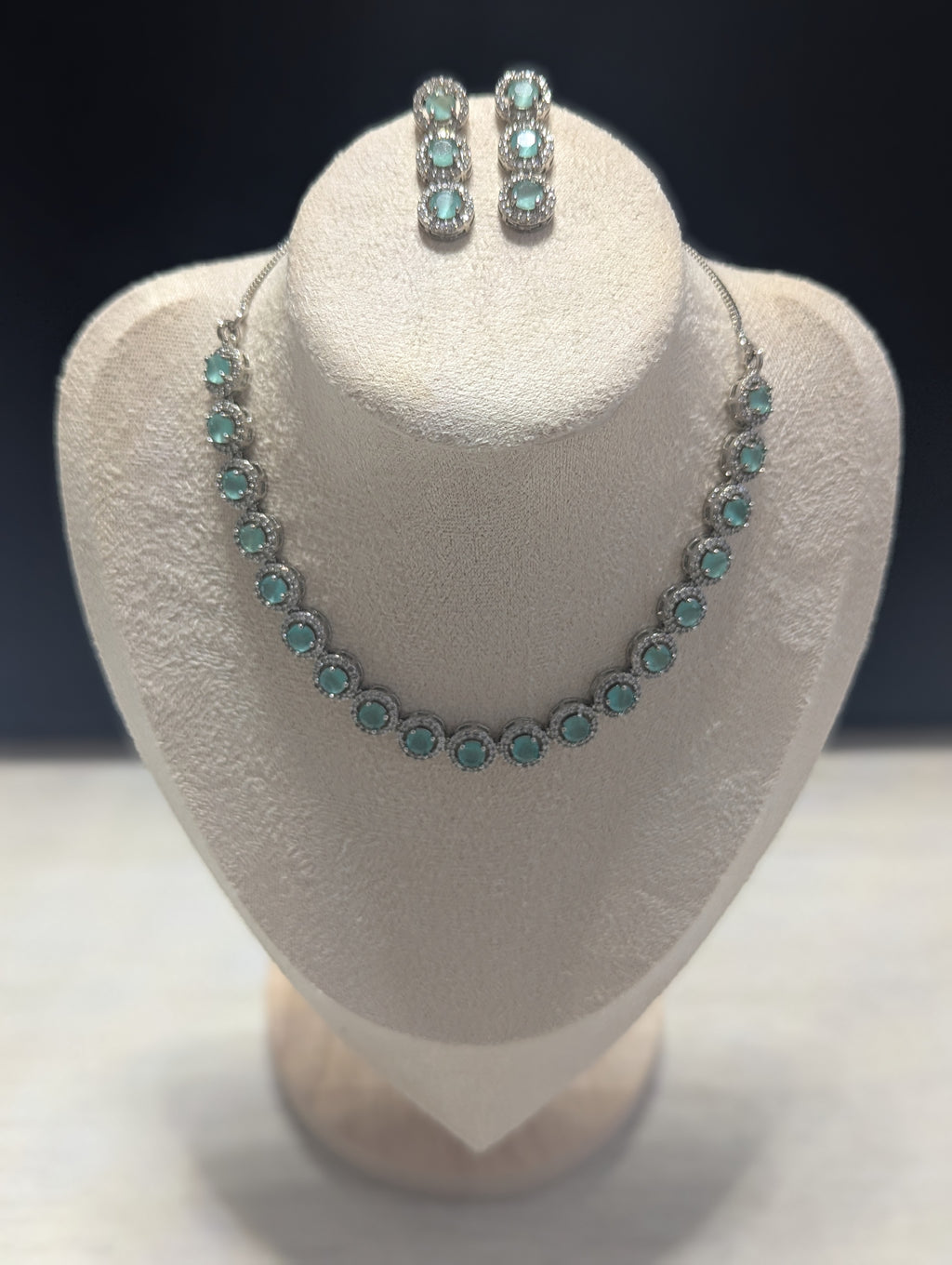 Isabella Mint Green CZ Necklace Earrings Set – Exceptional Quality Opulent Design, Clear Stones
