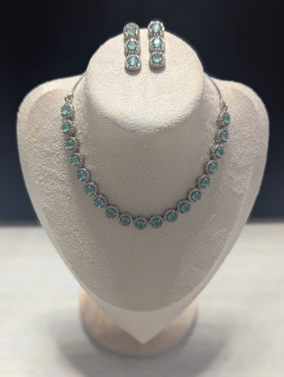 Isabella Mint Green CZ Necklace Earrings Set – Exceptional Quality Opulent Design, Clear Stones