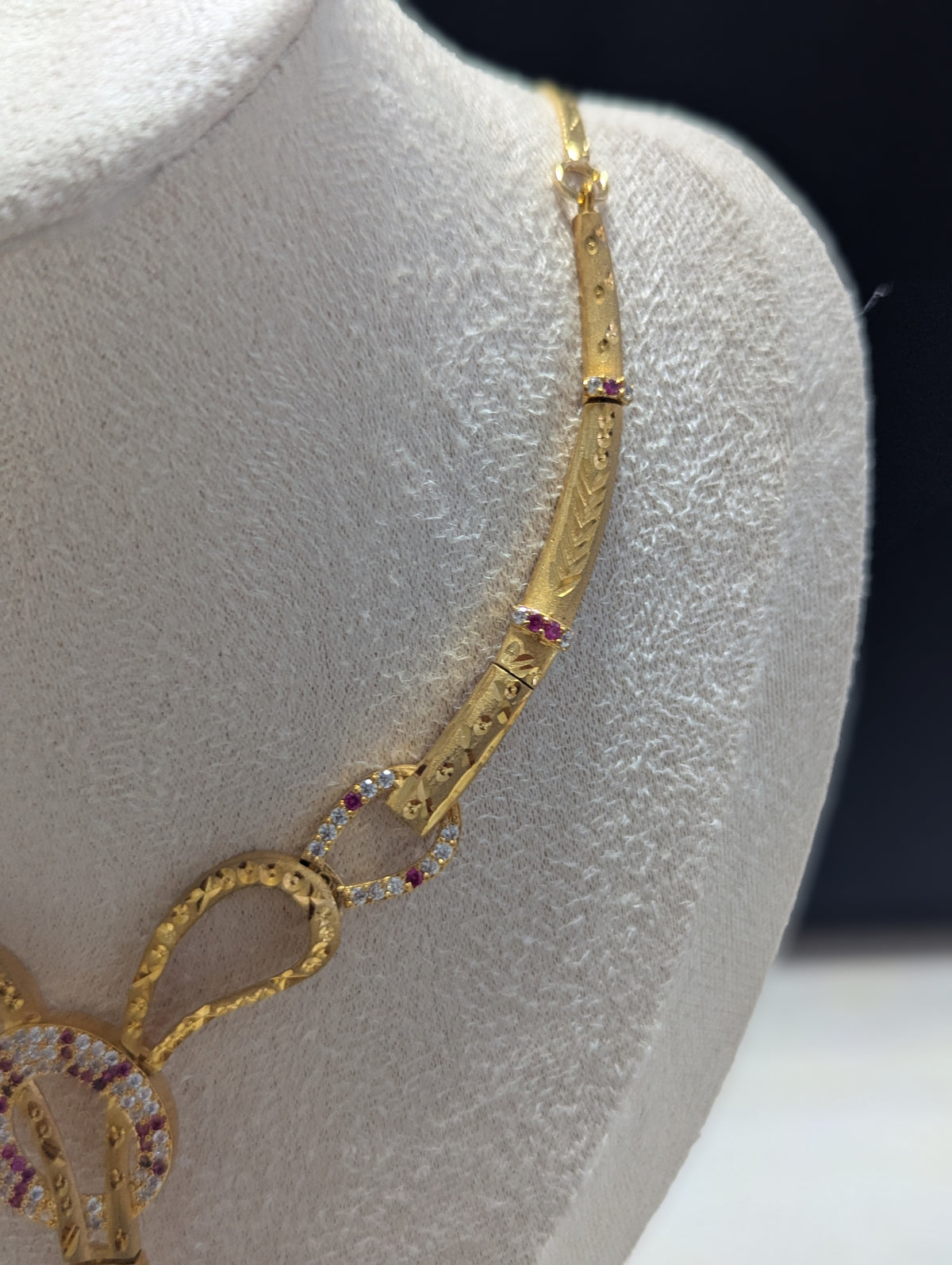 Aurora 22ct Gold Plated Necklace Earrings Set – Exceptional Quality Pink and Clear CZ Stones Opulent Design