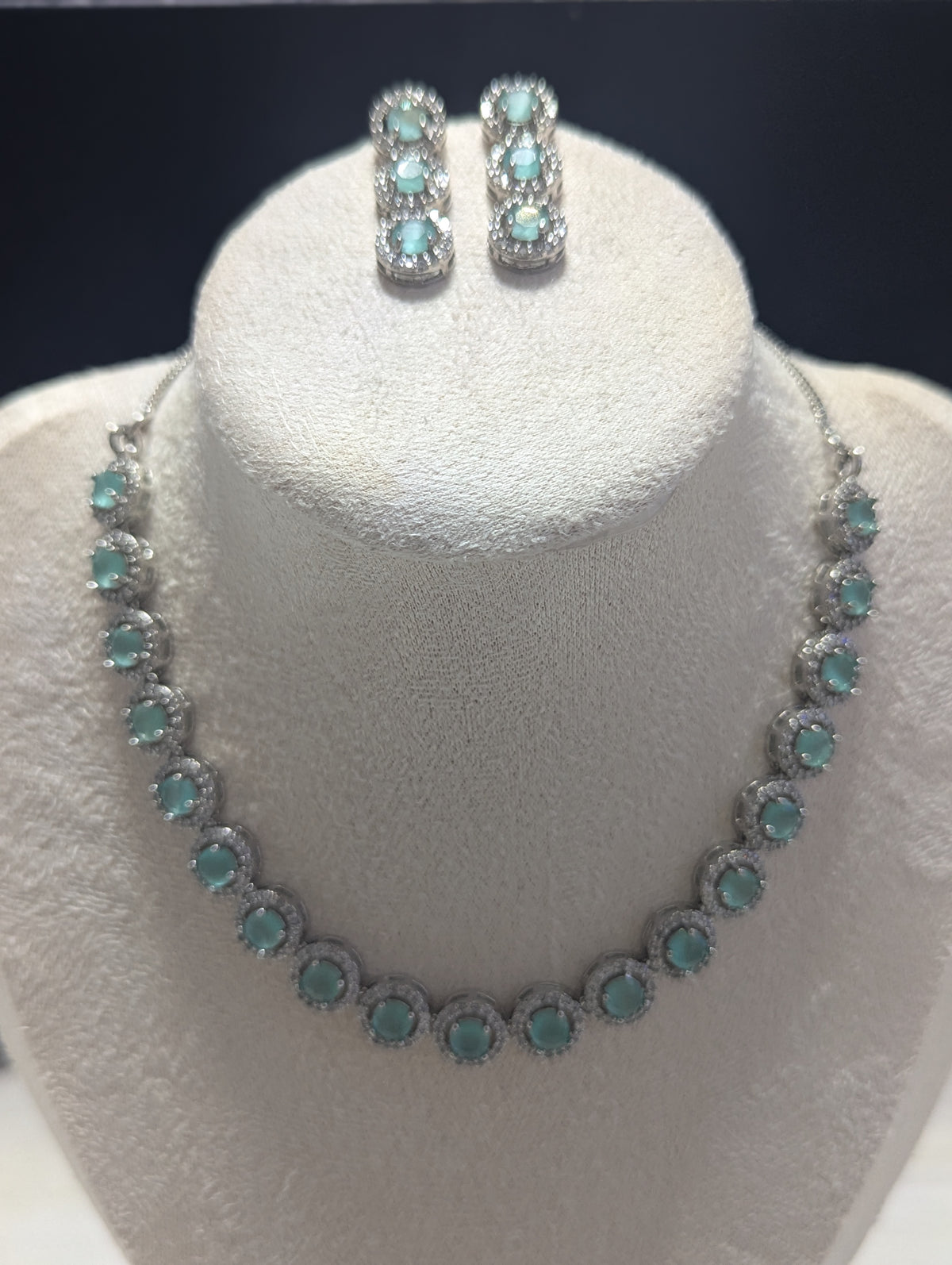Isabella Mint Green CZ Necklace Earrings Set – Exceptional Quality Opulent Design, Clear Stones