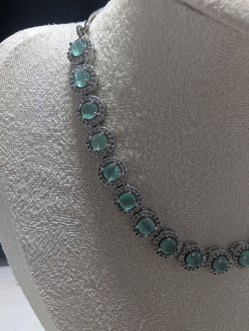 Isabella Mint Green CZ Necklace Earrings Set – Exceptional Quality Opulent Design, Clear Stones