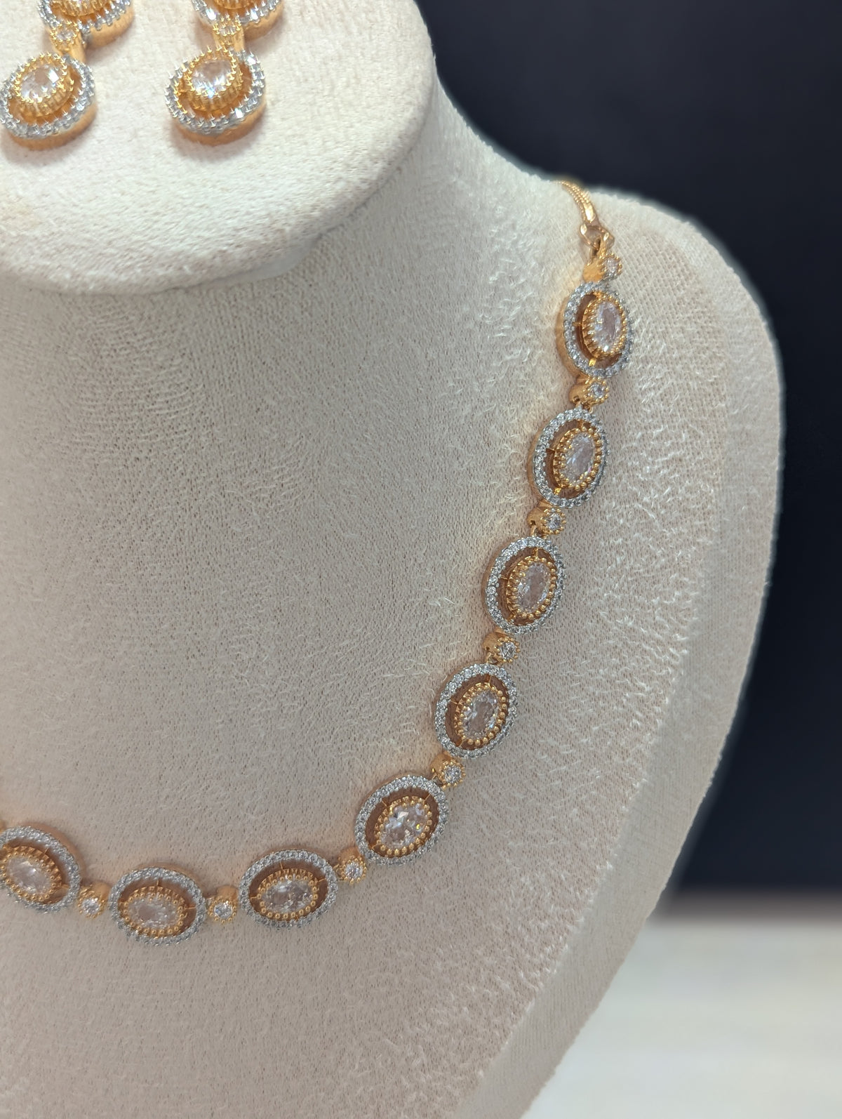 Eleanor 22ct Gold Plated Exceptional Quality CZ Stone Necklace and Earrings Set – Opulent Jewelry