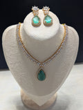 Giselle Necklace Earring Set – Exceptional Quality Mint Green Clear Cubic Zirconia 22ct Gold Plating Flower Design