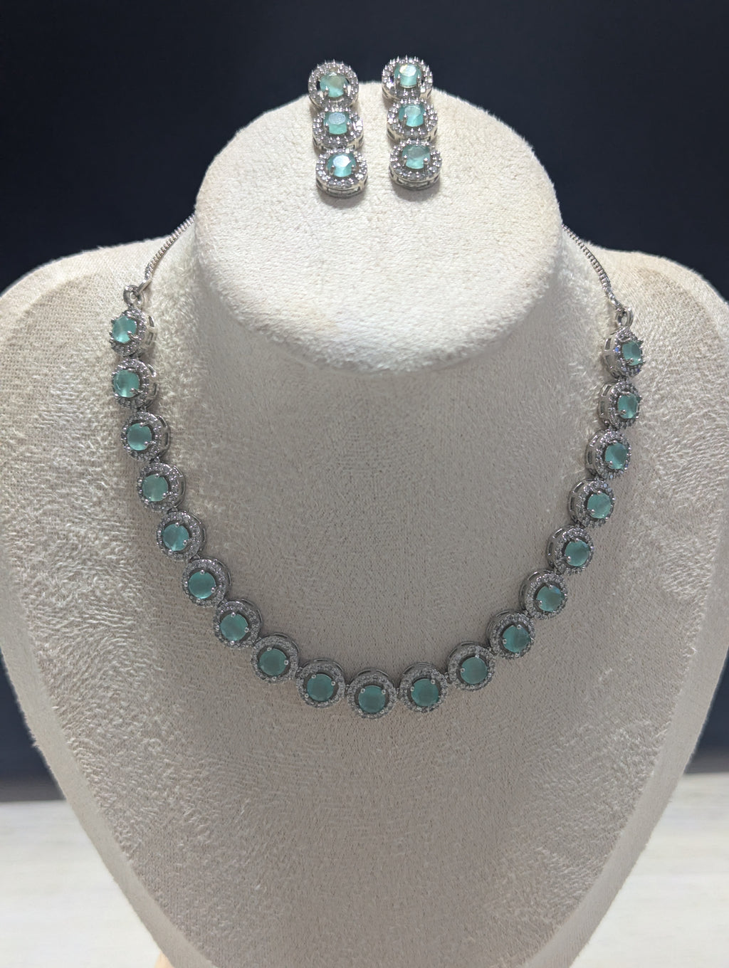 Isabella Mint Green CZ Necklace Earrings Set – Exceptional Quality Opulent Design, Clear Stones