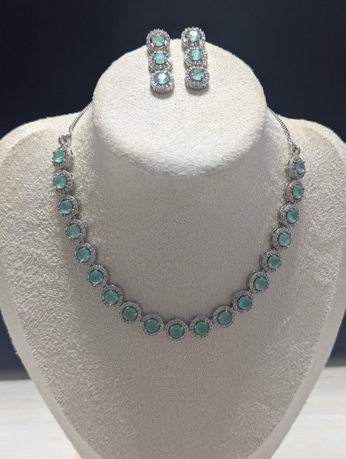 Isabella Mint Green CZ Necklace Earrings Set – Exceptional Quality Opulent Design, Clear Stones