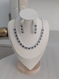 Isabella Sapphire Necklace Earring Set – Exceptional Quality CZ Stones, White Gold Plating, Opulent Design